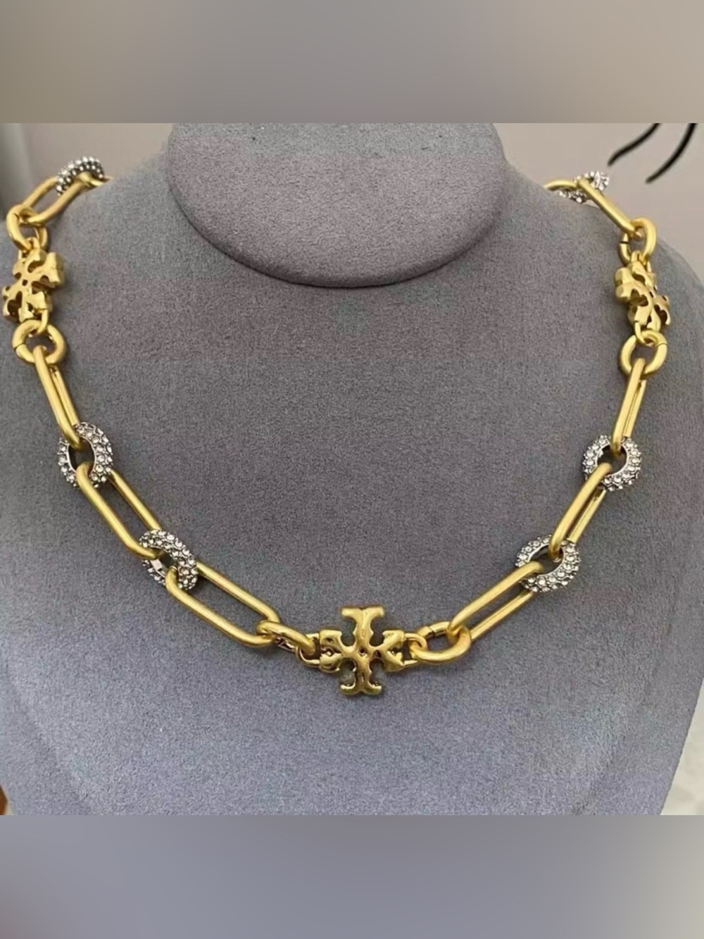Tory Burch Gold-Tone Chain Necklace with Crystal-Accented
Links